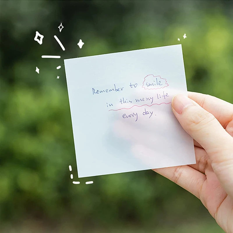 50 Sheets Creative Transparent PET Waterproof Sticky Notes Notepads - School Stationery & Office Supplies