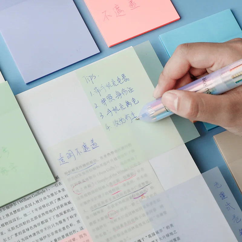 50 Sheets Creative Transparent PET Waterproof Sticky Notes Notepads - School Stationery & Office Supplies